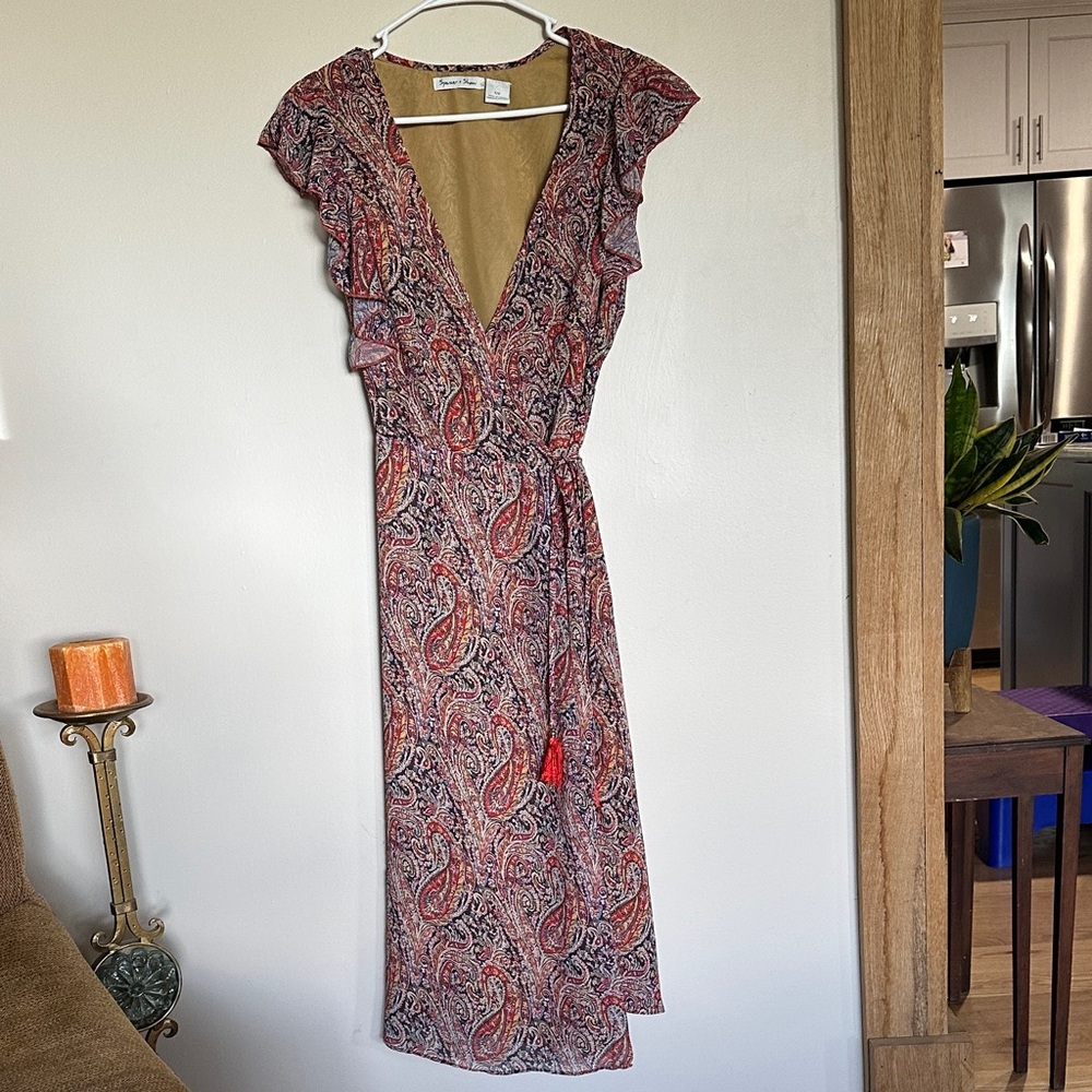 Boho Paisley Ruffled Wrap Dress Small by Spencer and Shaw